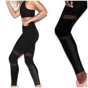 PINK VS Ultimate Leggings Womens Small Black Mesh & Faux Leather Panels